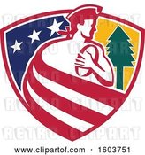 Vector Clip Art of Retro Patriot Rugby Player Made of Stripes in a Star and Tree Shield by Patrimonio