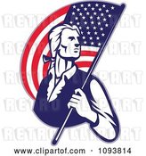 Vector Clip Art of Retro Patriotic Guy Carrying an American Flag by Patrimonio