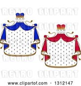 Vector Clip Art of Retro Patterned Royal Mantle with Red and Blue Crowns and Drapes by Vector Tradition SM