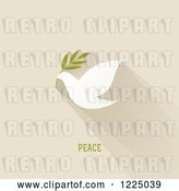 Vector Clip Art of Retro Peace Dove with an Olive Branch and Shadow over Tan with Text by Elena