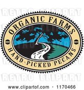 Vector Clip Art of Retro Pecan Tree and River with Organic Farms Hand Picked Pecans Text by Patrimonio