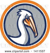 Vector Clip Art of Retro Pelican Bird in an Orange White Blue and Gray Circle by Patrimonio