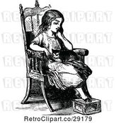 Vector Clip Art of Retro Pensive Girl and Cat in a Chair by Prawny Vintage