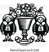 Vector Clip Art of Retro People Beside a Flower Pot by Prawny Vintage