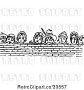 Vector Clip Art of Retro People Looking over a Brick Wall by Prawny Vintage