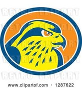 Vector Clip Art of Retro Peregrine Falcon Head in a Blue White and Orange Oval by Patrimonio