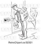Vector Clip Art of Retro Person Reaching out of a Mail Slot to the Postal Worker by Picsburg