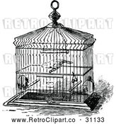 Vector Clip Art of Retro Pet Bird in a Cage by Prawny Vintage
