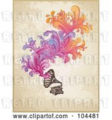 Vector Clip Art of Retro Phonograph with Colorful Swirls over Grungy Beige by