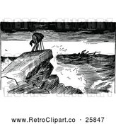 Vector Clip Art of Retro Photographer on a Coastal Cliff by Prawny Vintage