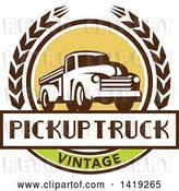 Vector Clip Art of Retro Pickup Truck in a Wheat Wreath over a Text Box by Patrimonio