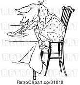 Vector Clip Art of Retro Pig Eating at a Table by Prawny Vintage