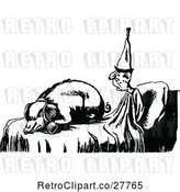 Vector Clip Art of Retro Pig Sleeping on a Mans Bed by Prawny Vintage