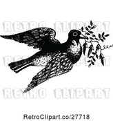 Vector Clip Art of Retro Pigeon Flying with a Branch by Prawny Vintage