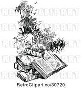 Vector Clip Art of Retro Pile of Books and Scenes by Prawny Vintage