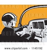 Vector Clip Art of Retro Pilot in the Cockpit over Orange by Patrimonio