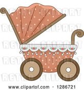 Vector Clip Art of Retro Pink and Floral Baby Carriage Pram by BNP Design Studio