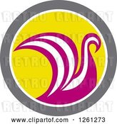 Vector Clip Art of Retro Pink and White Viking Ship or Swan in a Taupe White and Yellow Circle by Patrimonio