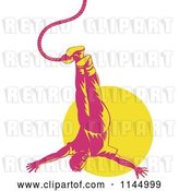 Vector Clip Art of Retro Pink Bungee Jumper over a Yellow Circle by Patrimonio