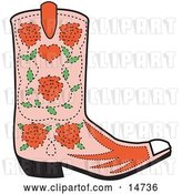 Vector Clip Art of Retro Pink Cowgirl Boot with a Pattern of Red Roses by Andy Nortnik