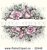 Vector Clip Art of Retro Pink Flowers with Green Leaves - Blank Banner Space by BestVector