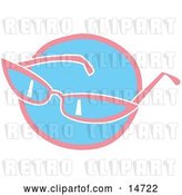 Vector Clip Art of Retro Pink Girly Sunglasses over a Blue Circle by Andy Nortnik