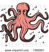 Vector Clip Art of Retro Pink Octopus with Bubbles by Vector Tradition SM