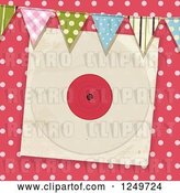 Vector Clip Art of Retro Pink Polka Dot Background with Party Flags and a Vinyl Record Sleeve by Elaineitalia