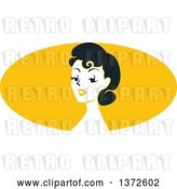 Vector Clip Art of Retro Pinup Lady from the Shoulders up over a Yellow Oval by BNP Design Studio