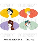 Vector Clip Art of Retro Pinup Women from the Shoulders Up, over Colorful Ovals by BNP Design Studio