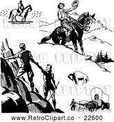 Vector Clip Art of Retro Pioneers Hikers and Horseback Riders by BestVector