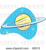 Vector Clip Art of Retro Planet Saturn on Blue with Stars by Xunantunich