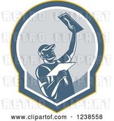 Vector Clip Art of Retro Plasterer Guy in a Shield by Patrimonio