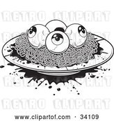 Vector Clip Art of Retro Plate of Spaghetti and Eyeballs with Splattered Blood by Lawrence Christmas Illustration