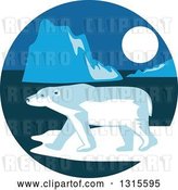 Vector Clip Art of Retro Polar Bear and Ice Burgs at Night in a Circle by Patrimonio