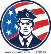 Vector Clip Art of Retro Police Guy in an American Flag Circle by Patrimonio