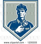 Vector Clip Art of Retro Police Guy with a Flashlight in a Shield by Patrimonio
