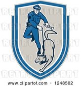 Vector Clip Art of Retro Police Officer and K9 Unit Dog in a Shield by Patrimonio