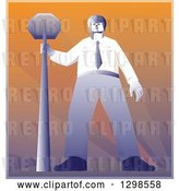 Vector Clip Art of Retro Police Offier Standing with a Stop Sign by Patrimonio