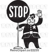 Vector Clip Art of Retro Policeman with a Stop Sign by BestVector