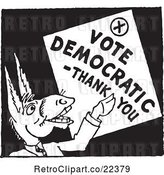 Vector Clip Art of Retro Politician Donkey with a Vote Democratic Thank You Sign by BestVector