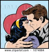 Vector Clip Art of Retro Pop Art Couple Kissing and Holding Each Other Tight over a Heart by Brushingup