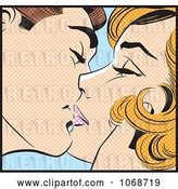 Vector Clip Art of Retro Pop Art Couple Kissing over Blue by Brushingup