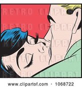Vector Clip Art of Retro Pop Art Couple Kissing over Red by Brushingup