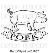 Vector Clip Art of Retro Pork Food Banner and Pig by AtStockIllustration