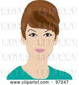 Vector Clip Art of Retro Portrait of a 60s Styled Lady with Brunette Hair by Pams Clipart