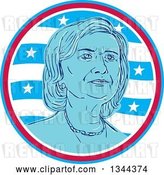 Vector Clip Art of Retro Portrait of Hillary Clinton in a Circle of Waves and Stars by Patrimonio