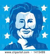 Vector Clip Art of Retro Portrait of Hillary Clinton in Blue Tones, over Stars by Patrimonio