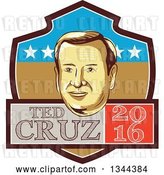Vector Clip Art of Retro Portrait of Tex Cruz on a Shield with 2016 Text by Patrimonio