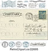 Vector Clip Art of Retro Post Card with a Postmark and Stamps by BestVector